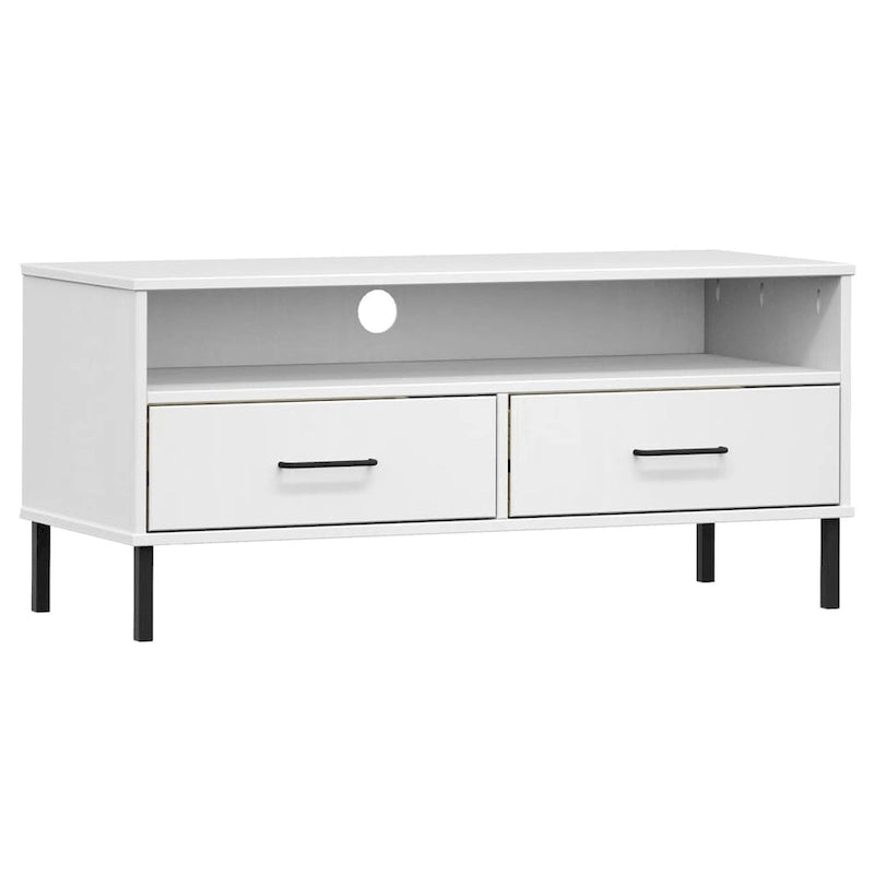 vidaXL TV Stand TV Console TV Console with Metal Legs Solid Wood Pine OSLO - 41.7 x 15.7 x 18.3