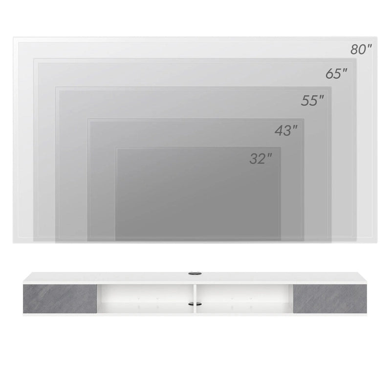 WAMPAT 70 Floating TV Stand Wall Mounted, Floating Entertainment Center for Living Room Bedroom, White&Grey