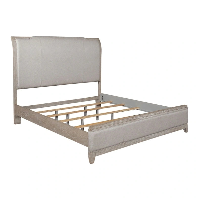 Belmar Washed Taupe & Silver Champagne King Upholstered Bed