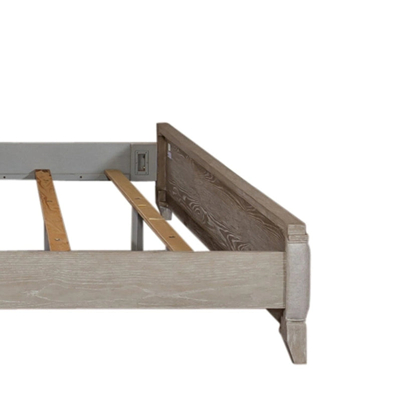 Belmar Washed Taupe & Silver Champagne King Upholstered Bed