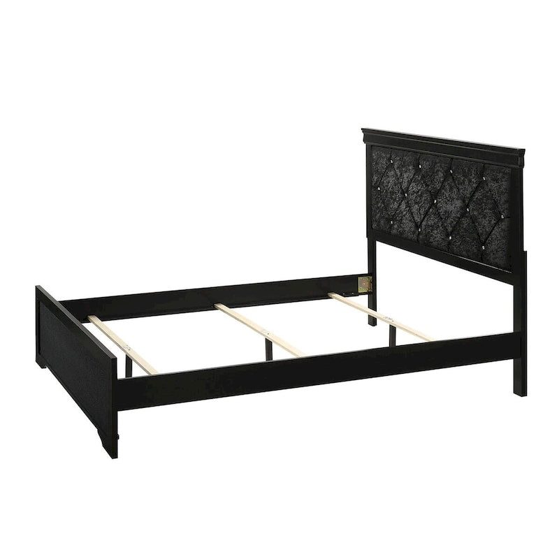Sigurd Black Velvet Upholstered Tufted Panel Bed