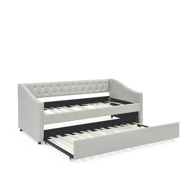 Twin Size Daybed with Trundle Upholstered Tufted Sofa Bed