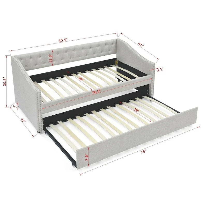 Twin Size Daybed with Trundle Upholstered Tufted Sofa Bed