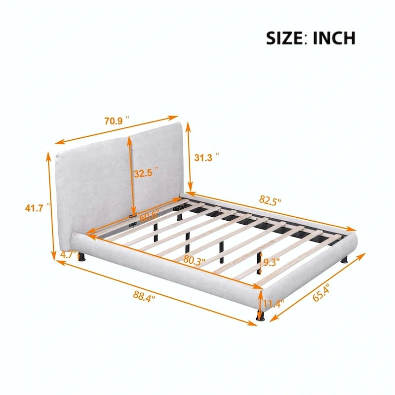 Queen Size Polyester Platform Bed with Two Large Headrests