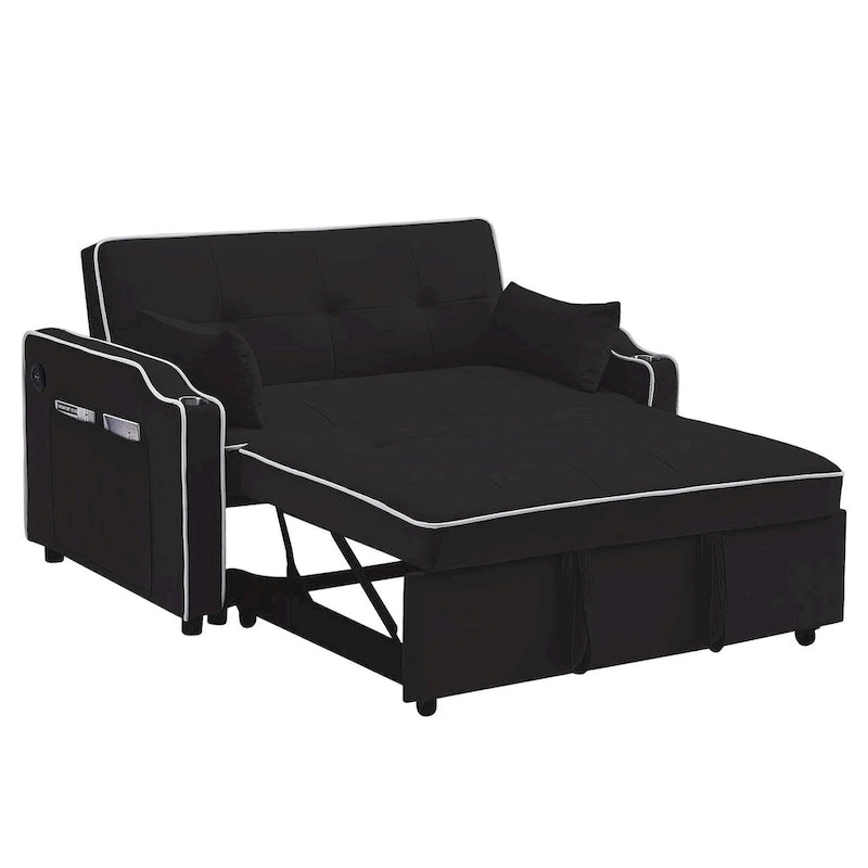 3 in 1 Convertible Sleeper Sofa Bed, Modern Velvet Loveseat Lounge Sofa with Pull-Out Bed