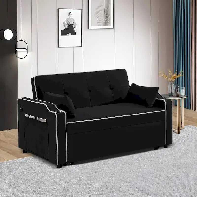 3 in 1 Convertible Sleeper Sofa Bed, Modern Velvet Loveseat Lounge Sofa with Pull-Out Bed