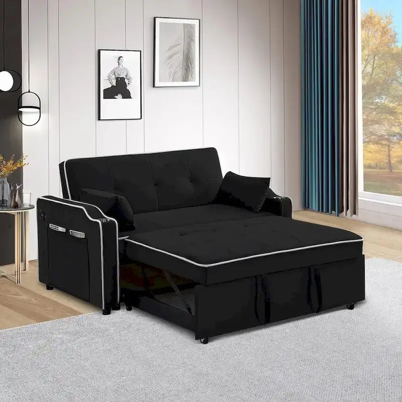 3 in 1 Convertible Sleeper Sofa Bed, Modern Velvet Loveseat Lounge Sofa with Pull-Out Bed
