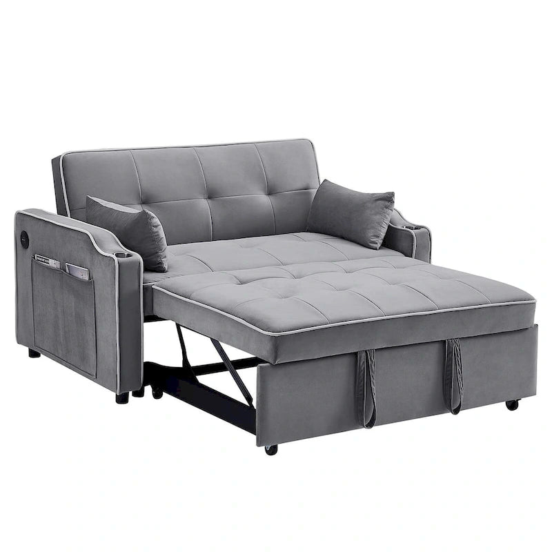 3 in 1 Convertible Sleeper Sofa Bed, Modern Velvet Loveseat Lounge Sofa with Pull-Out Bed