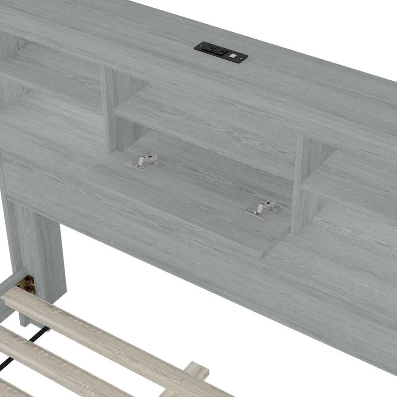 4-Pieces Bedroom Sets Queen Size Vintage Wooden Bed Frame with 2 Nightstands and 1 Dresser