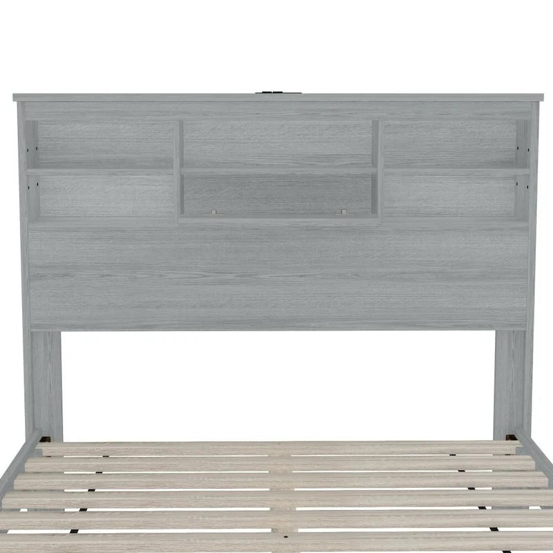 4-Pieces Bedroom Sets Queen Size Vintage Wooden Bed Frame with 2 Nightstands and 1 Dresser