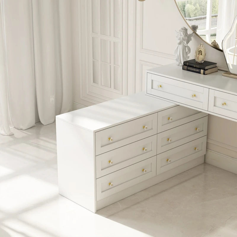 Multi-Functional White Dresser/Vanity Table Ample Storage 8 Drawers