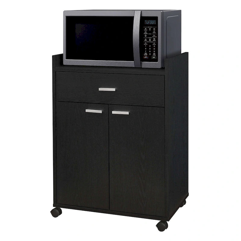 Kitchen Microwave Cart, Accent Storage Cabinet with 1 Drawer and 2 Doors, Black