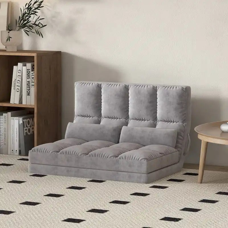 Convertible Floor Sofa Chair with 2 Pillows and Adjustable Backrest