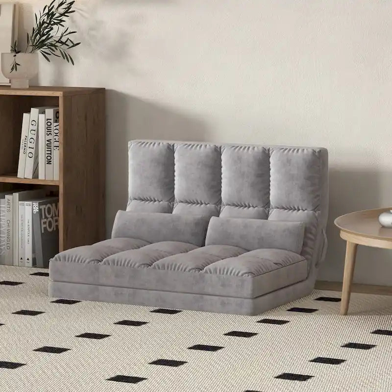 Convertible Floor Sofa Chair with 2 Pillows and Adjustable Backrest