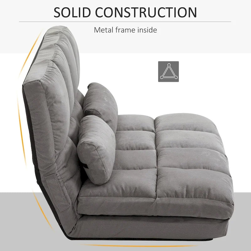 Convertible Floor Sofa Chair with 2 Pillows and Adjustable Backrest