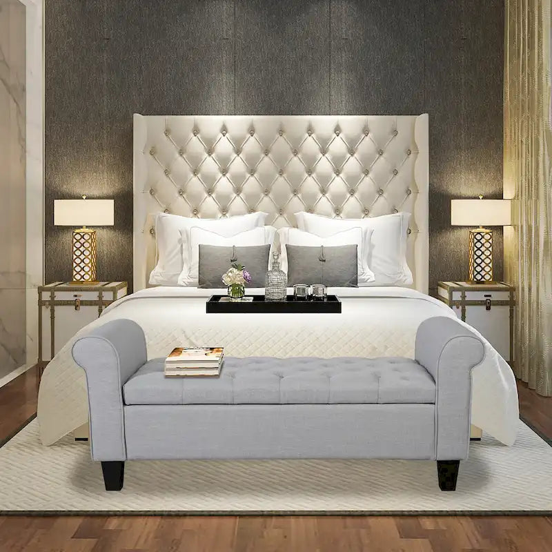 Porthos Home Theon Fabric Flip Top Button Tufted Storage Bench