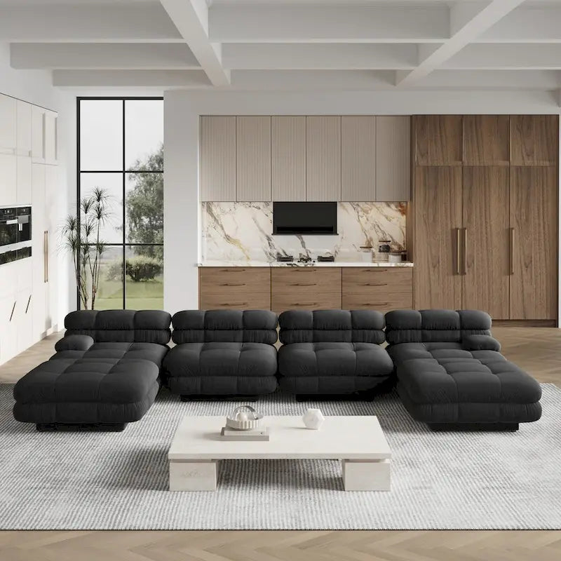 146 Convertible Modular Sectional Sofa, U-Shaped Luxury Modern 6-Seat Couch Sectional with Chaise Ottomans for Living Room