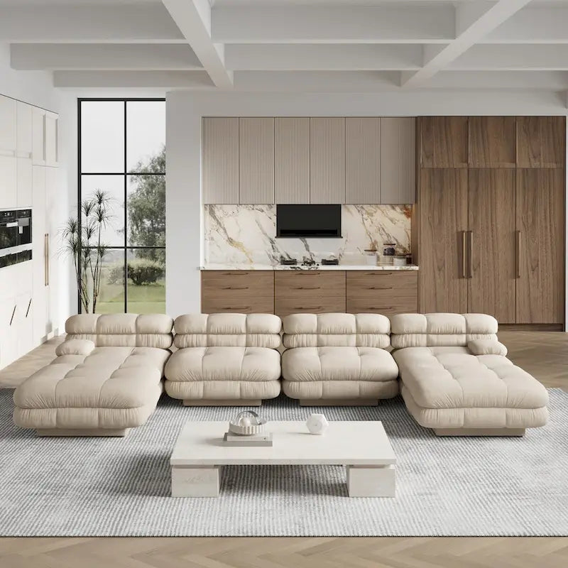 146 Convertible Modular Sectional Sofa, U-Shaped Luxury Modern 6-Seat Couch Sectional with Chaise Ottomans for Living Room