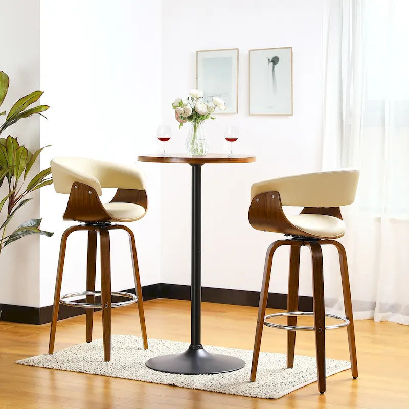Glitzhome Set of 3 Leatherette Adjustable Swivel Bar Stool Pub Table Set