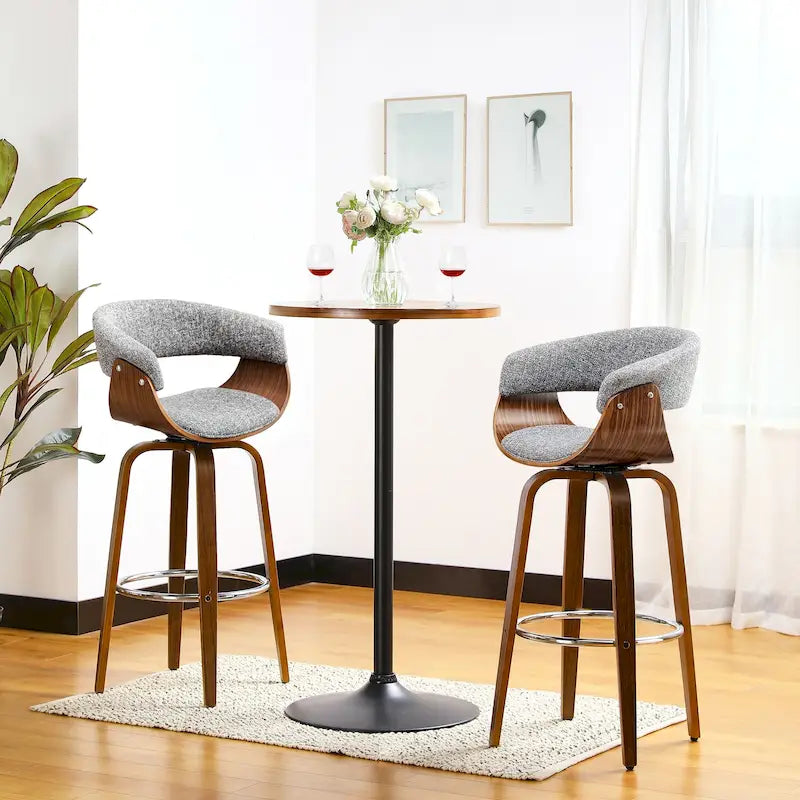 Glitzhome Set of 3 Leatherette Adjustable Swivel Bar Stool Pub Table Set