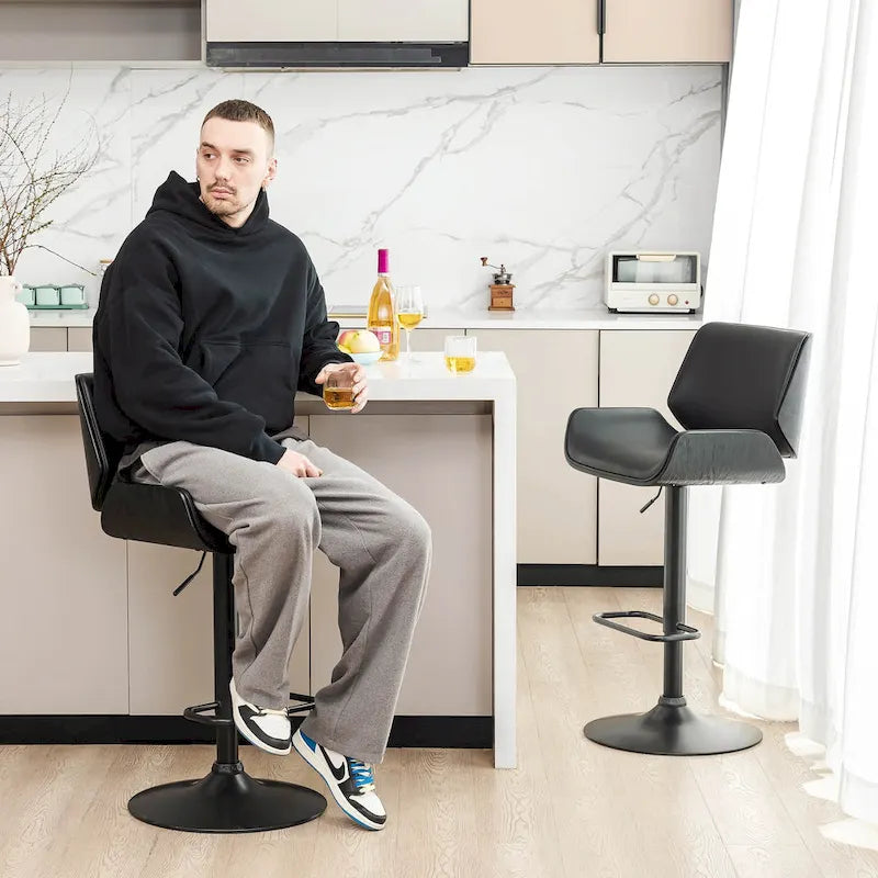 Glitzhome Set of 3 Leatherette Adjustable Swivel Bar Stool Pub Table Set