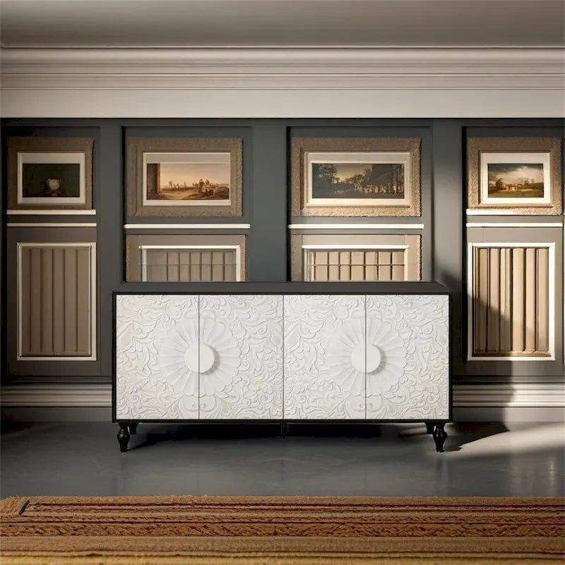 Vintage White Large Faceted Carved cabinet