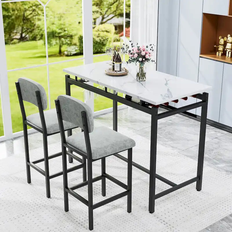 Kitchen Table Set, Dining Table and Chairs for 2, 3 Piece Table Set with 2 Chairs, Bar Set for Small Spaces, Breakfast, Pub