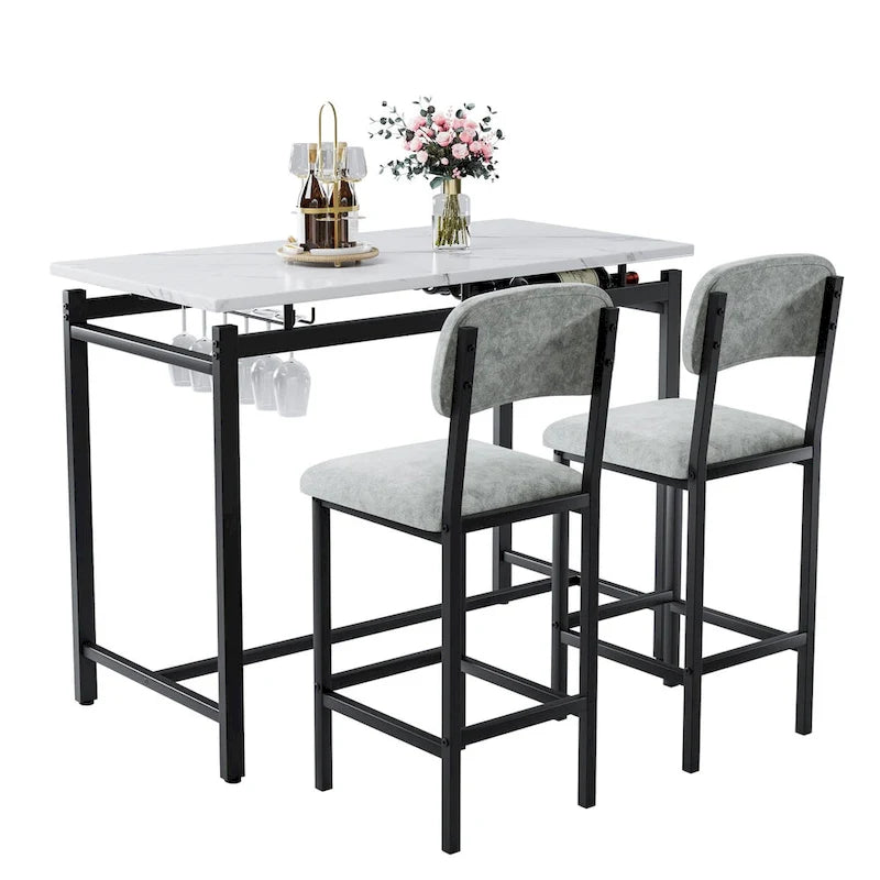 Kitchen Table Set, Dining Table and Chairs for 2, 3 Piece Table Set with 2 Chairs, Bar Set for Small Spaces, Breakfast, Pub
