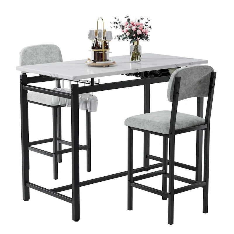 Kitchen Table Set, Dining Table and Chairs for 2, 3 Piece Table Set with 2 Chairs, Bar Set for Small Spaces, Breakfast, Pub