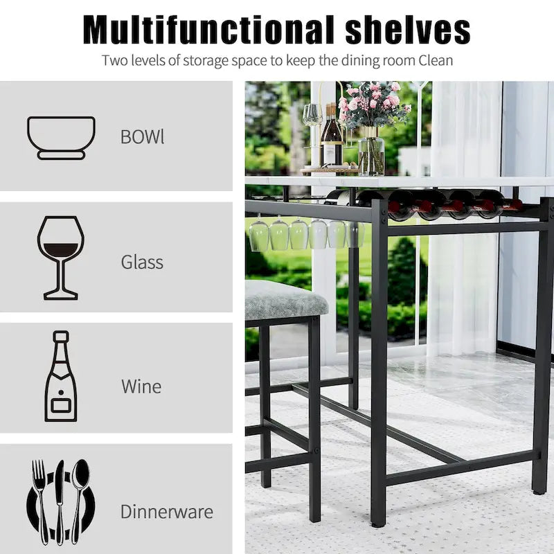 Kitchen Table Set, Dining Table and Chairs for 2, 3 Piece Table Set with 2 Chairs, Bar Set for Small Spaces, Breakfast, Pub