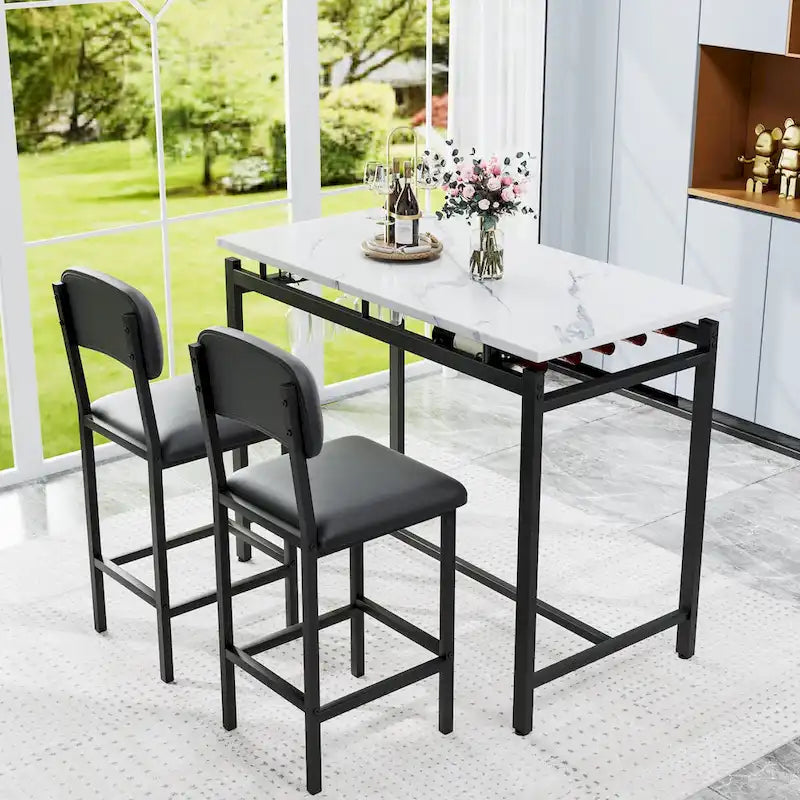 Kitchen Table Set, Dining Table and Chairs for 2, 3 Piece Table Set with 2 Chairs, Bar Set for Small Spaces, Breakfast, Pub