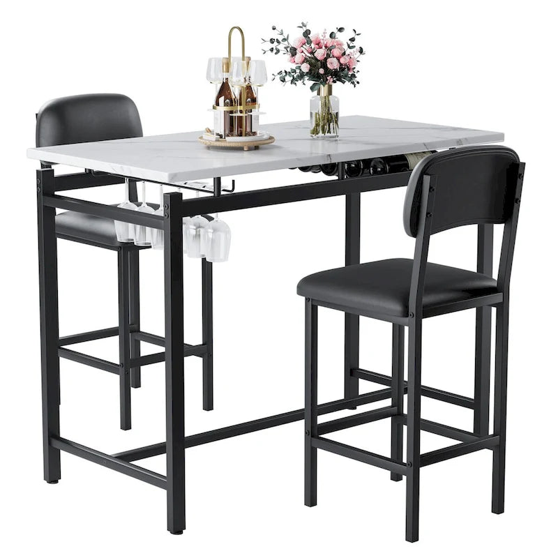 Kitchen Table Set, Dining Table and Chairs for 2, 3 Piece Table Set with 2 Chairs, Bar Set for Small Spaces, Breakfast, Pub