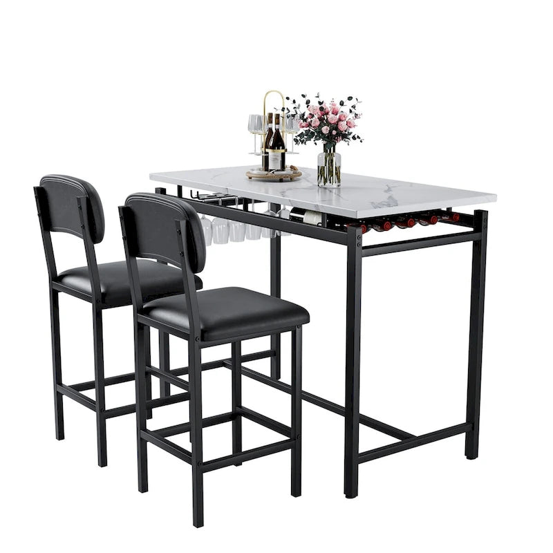 Kitchen Table Set, Dining Table and Chairs for 2, 3 Piece Table Set with 2 Chairs, Bar Set for Small Spaces, Breakfast, Pub