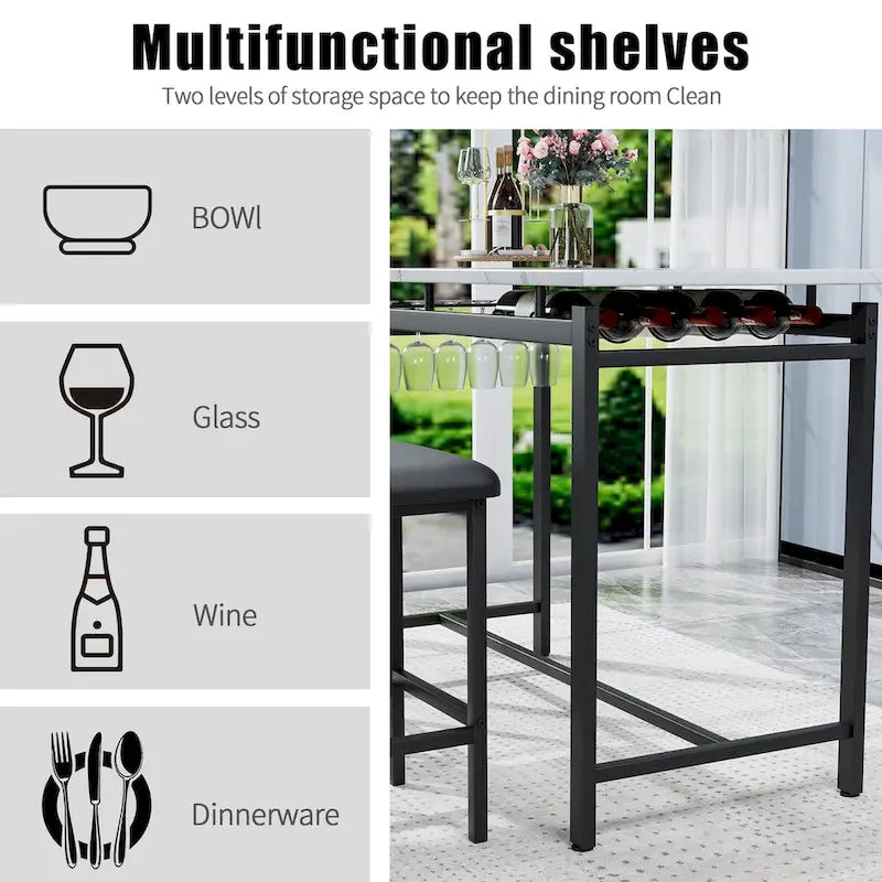 Kitchen Table Set, Dining Table and Chairs for 2, 3 Piece Table Set with 2 Chairs, Bar Set for Small Spaces, Breakfast, Pub