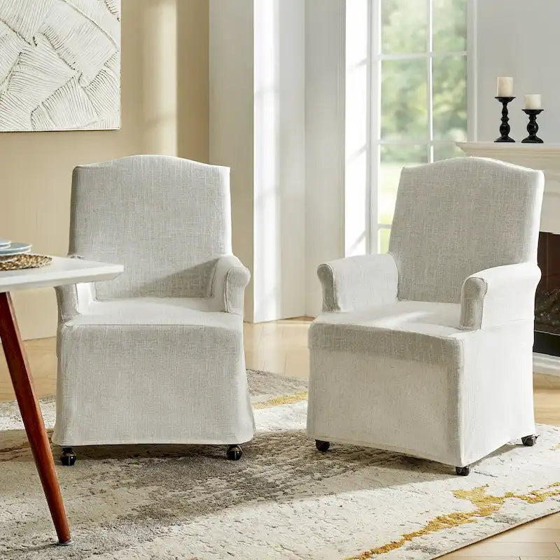 Alethea Upholstered Slipcover Arm Dining Chair with Soild Wood Legs Set of 2 by HULALA HOME