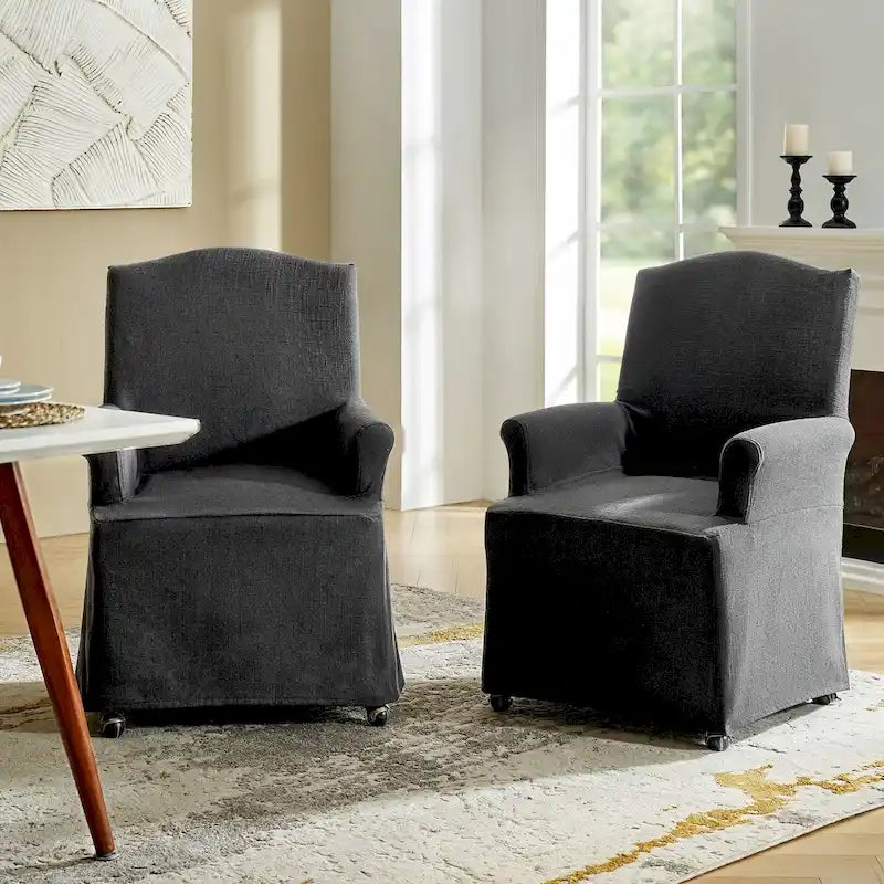 Alethea Upholstered Slipcover Arm Dining Chair with Soild Wood Legs Set of 2 by HULALA HOME