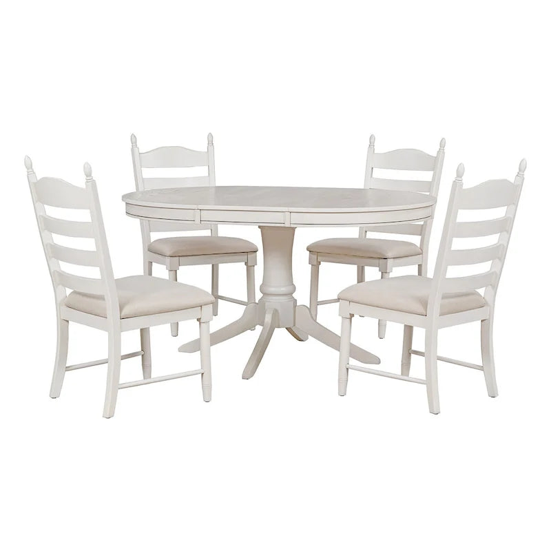 5-Piece Retro Functional Dining Table Set Wood Round Extendable Dining Table and 4 Upholstered Dining Chairs