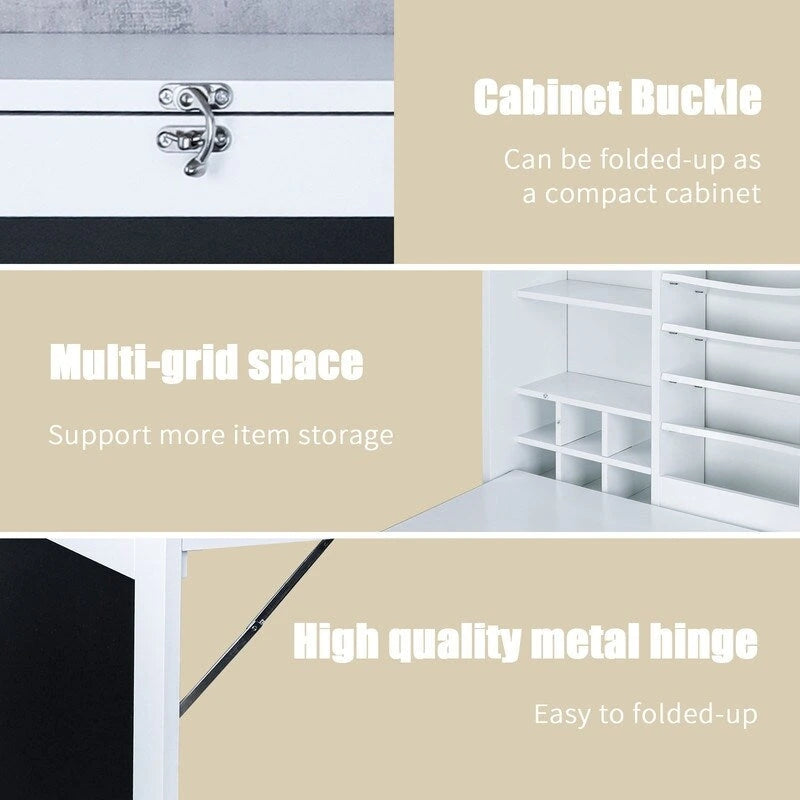 Utopia Alley Fold Down Desk Table Wall Cabinet With Chalkboard, White