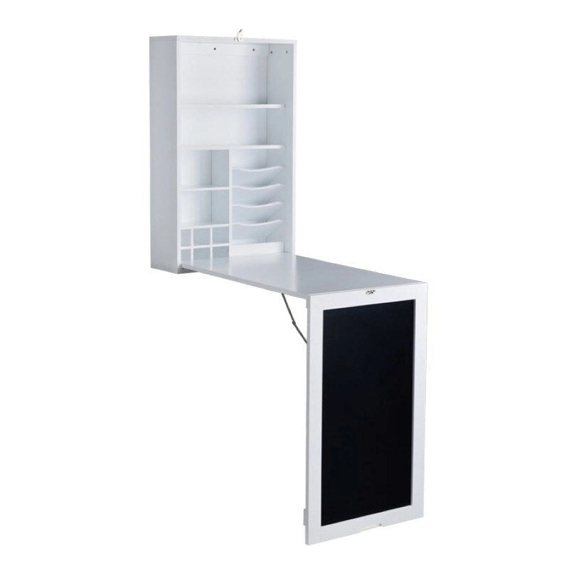 Utopia Alley Fold Down Desk Table Wall Cabinet With Chalkboard, White