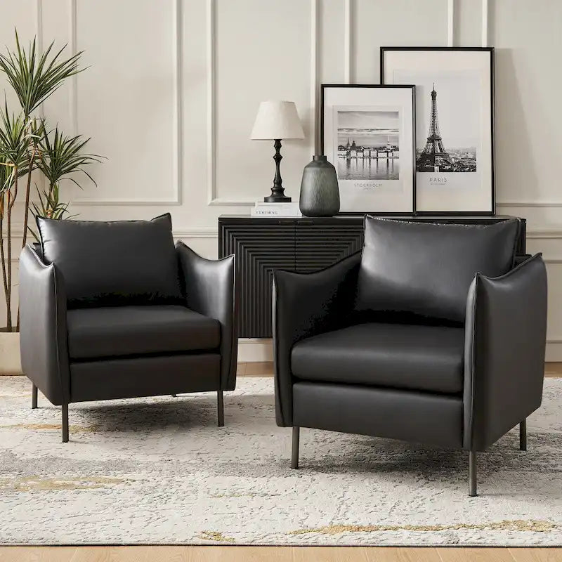 Christopher Modern Anti-scratch Fabric Armchair with Black Metal Legs Set of 2 by HULALA HOME