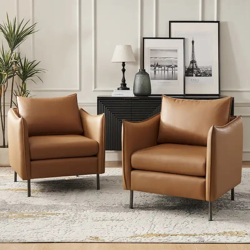 Christopher Modern Anti-scratch Fabric Armchair with Black Metal Legs Set of 2 by HULALA HOME