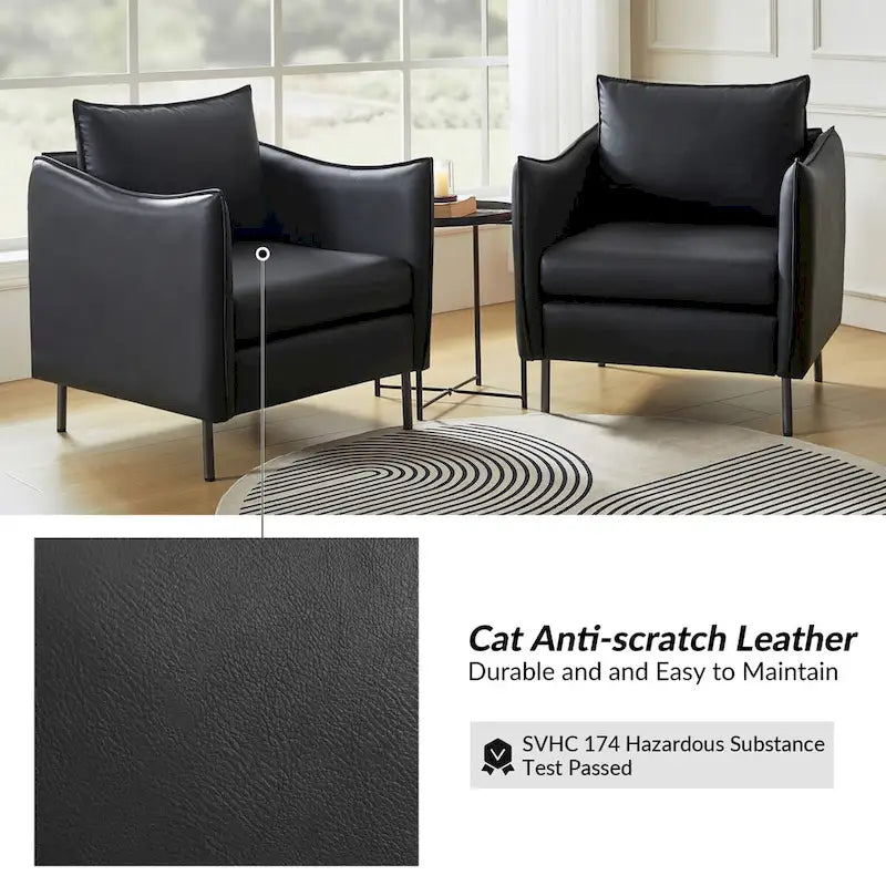 Christopher Modern Anti-scratch Fabric Armchair with Black Metal Legs Set of 2 by HULALA HOME