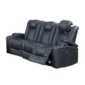 Elva 83 Inch Power Reclining Sofa, Storage Console, Blue Breathable Leather