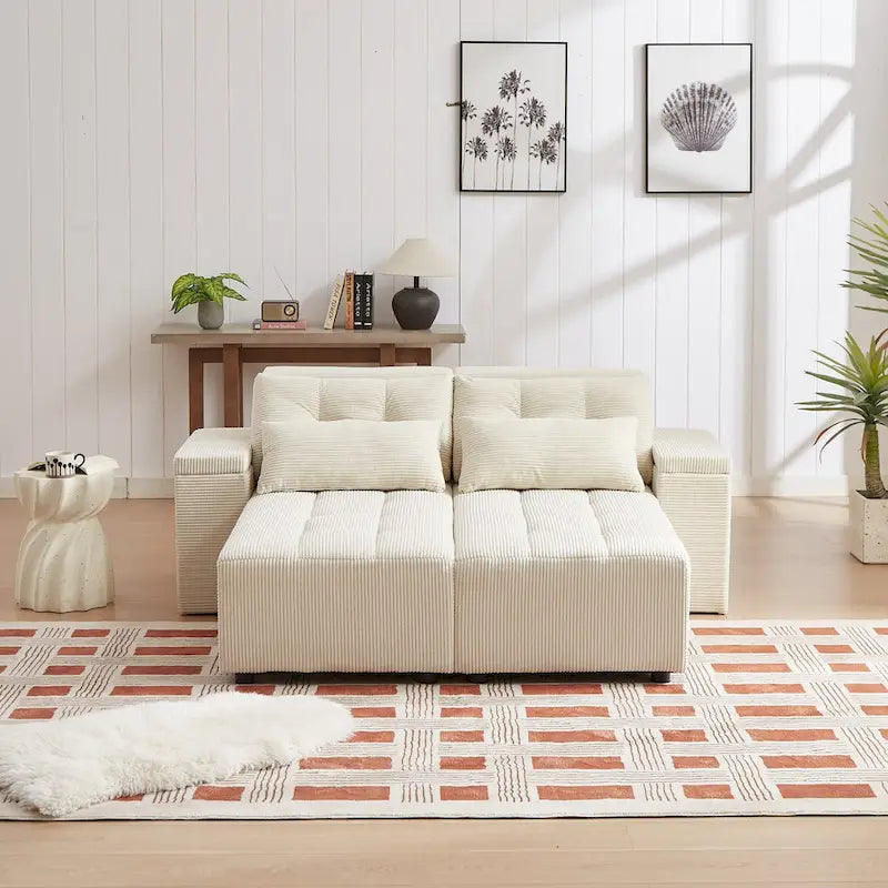 Modular Corduroy Sleeper Sofa & Sectional Set,Beige, 3-in-1 Design