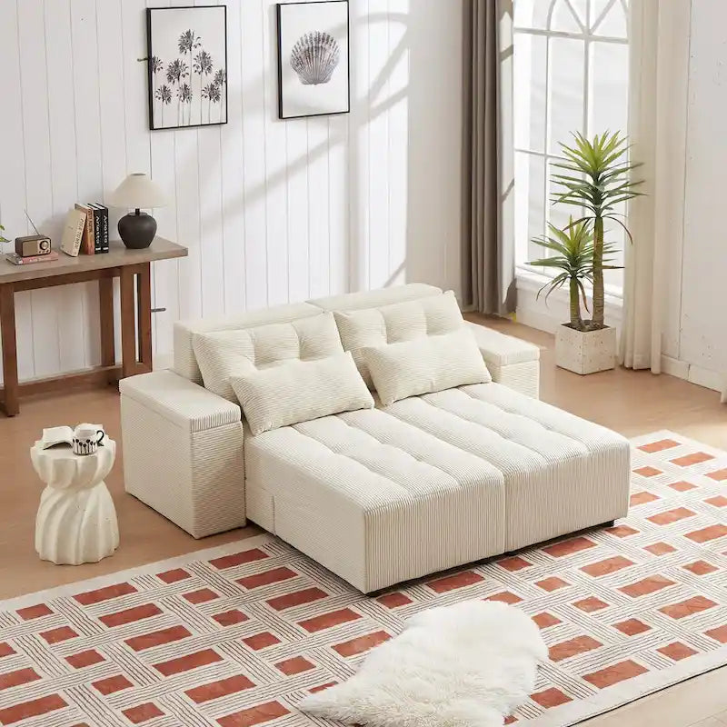 Modular Corduroy Sleeper Sofa & Sectional Set,Beige, 3-in-1 Design