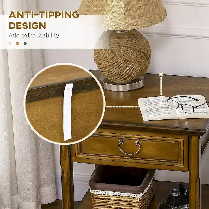 Side Table with Storage, Vintage End Table with Drawer and Open Shelf, Beside Table for Bedroom, Living Room