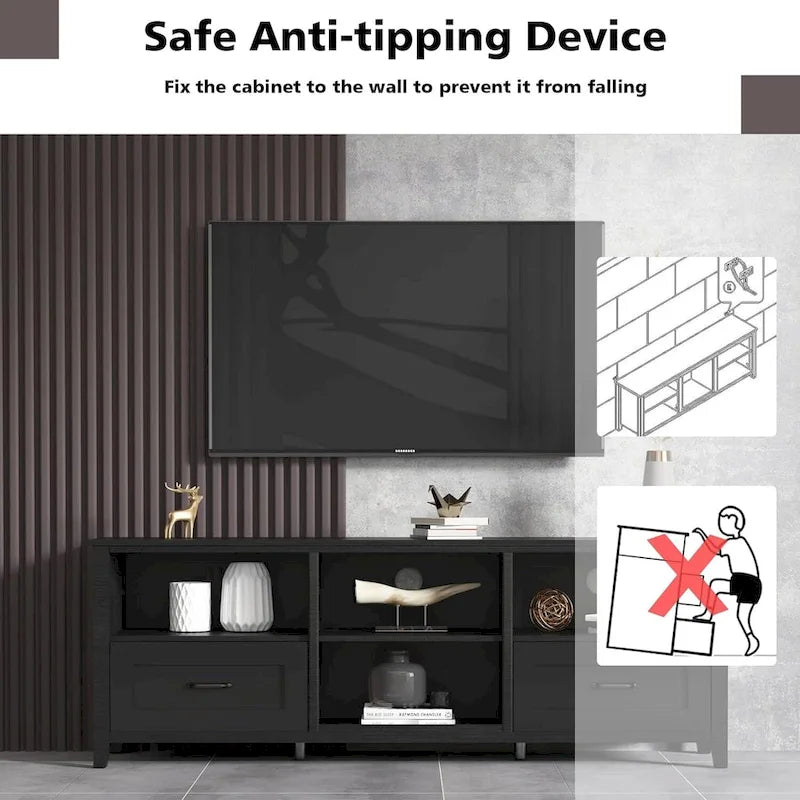 Farmhouse TV Stand Entertainment Center with Storage Cabinets for Living Room Easy Assembly - M