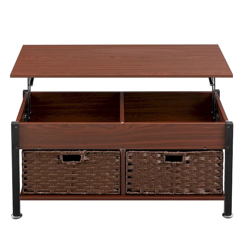 Metal Coffee Table with a Lifting Table and Hidden Storage Space