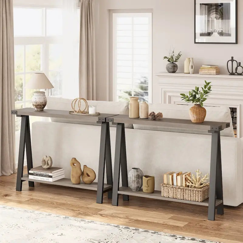 2-Tier Sofa Table, Entryway Table with Storage Shelf