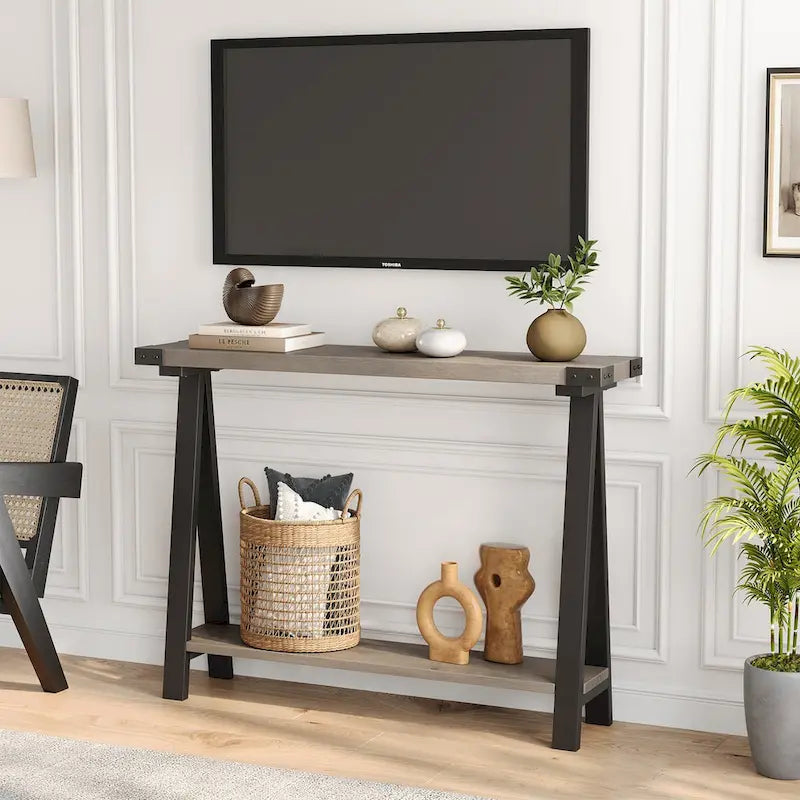 2-Tier Sofa Table, Entryway Table with Storage Shelf